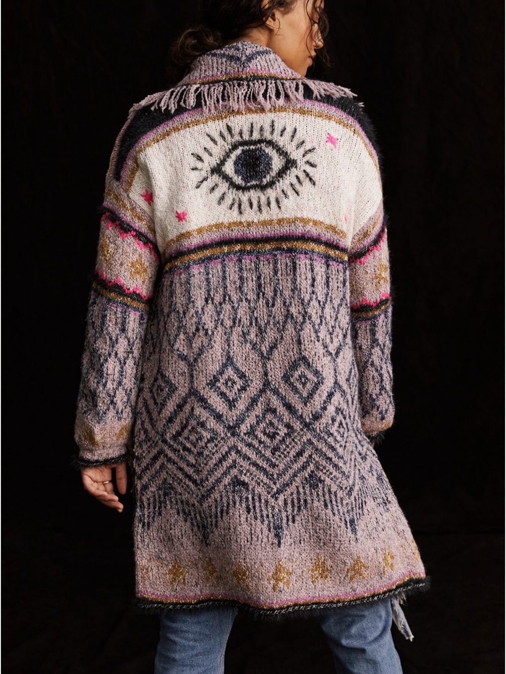 Anthropologie Bohemian Fringe Knit Cardigan Sweater